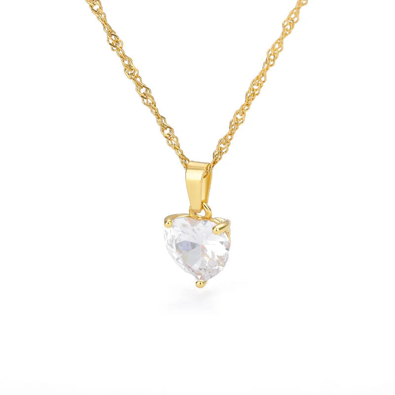 Heart Necklaces For Women Stainless Steel Gold Plated Chain Zircon Heart Pendant Choker Necklace Wedding Boho Jewelry Gift Femme 