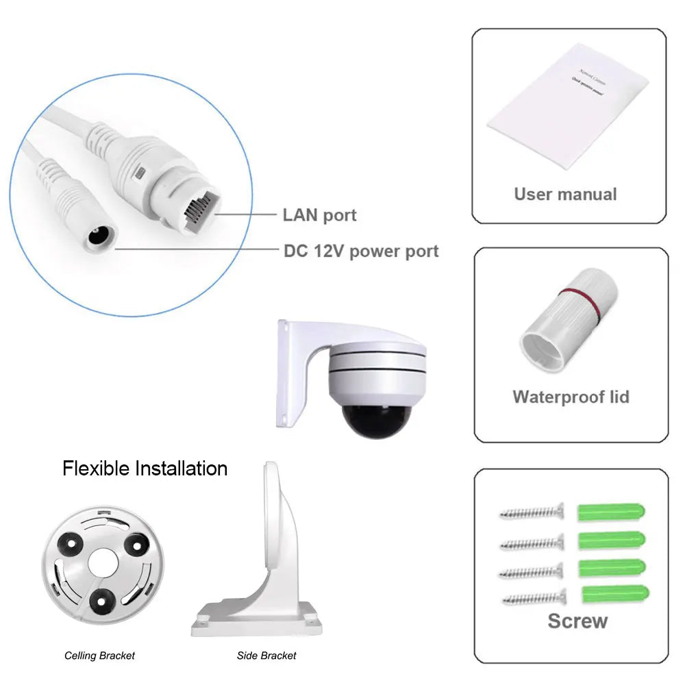 5.0MP Mini PTZ IP Camera Super HD 25660x1920 Pan/Tilt 5X Zoom IR Dome Camera Weatherproof PoE IP Cameras Hikvision Compatible 