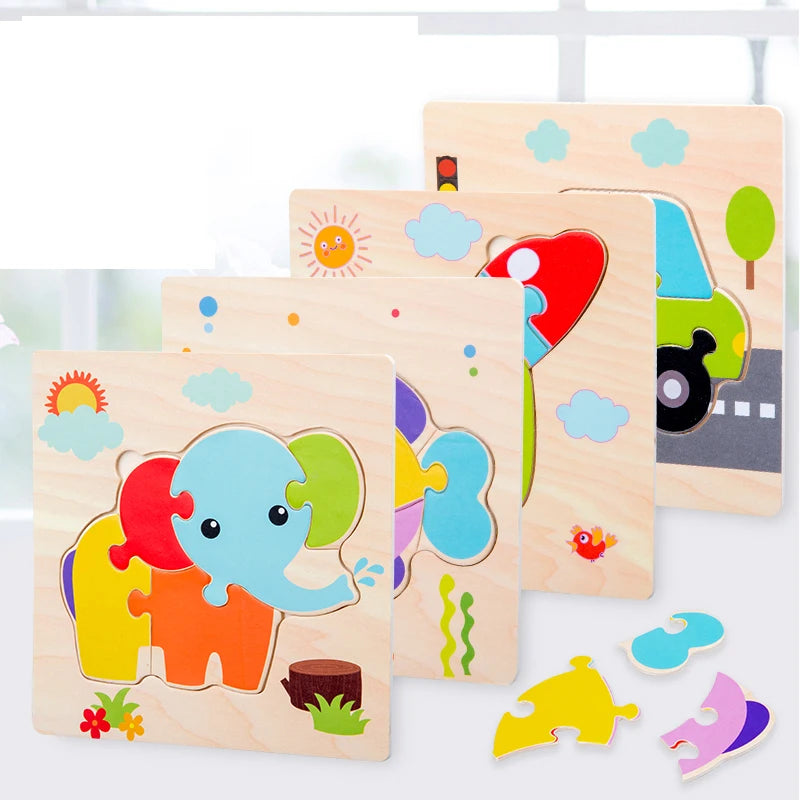 Baby Wooden 3D Puzzles Tangram Shapes Learning Educational Cartoon Animal Intelligence Jigsaw Toys For Children Gift 