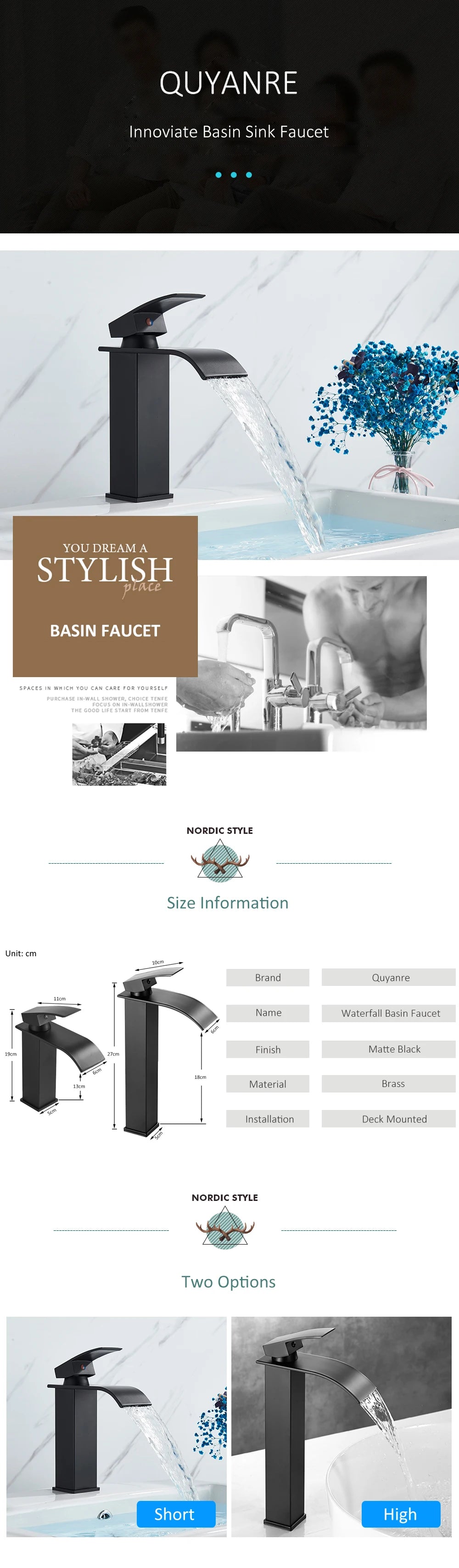 Matte Black Waterfall Basin Faucet – Single Handle Bathroom Mixer