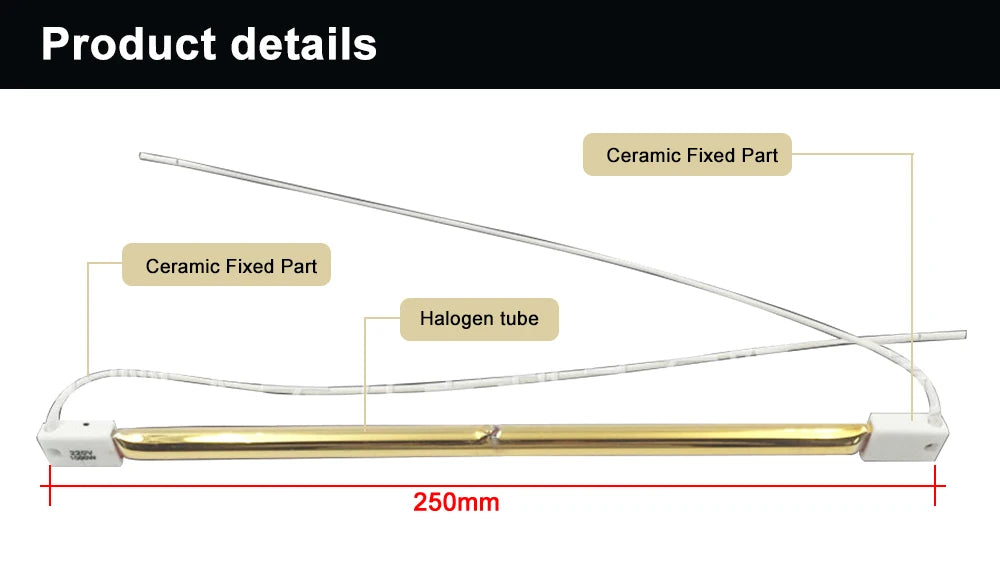 1000W Infrared Halogen Heating Lamp for Paint Drying & Curing