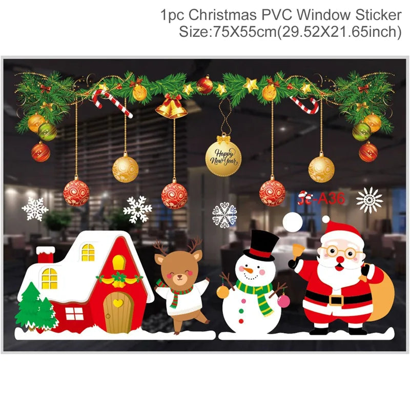 Christmas Wall Window Stickers Marry Christmas Decoration For Home 2024 Christmas Ornaments Xmas Navidad Gift New Year 2025 
