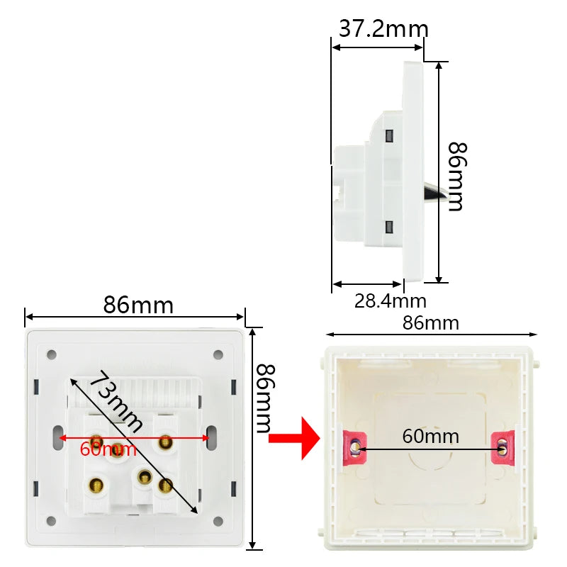 Interrupteur d’éclairage avec voyant LED, interrupteur mural à retour, interrupteur intermédiaire, cadre en verre blanc, interrupteur 16 A