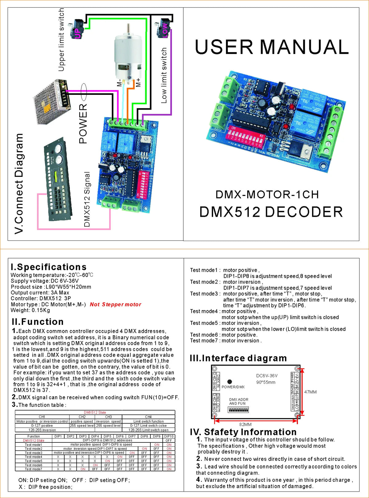 Contrôleur moteur DC DMX à canal unique