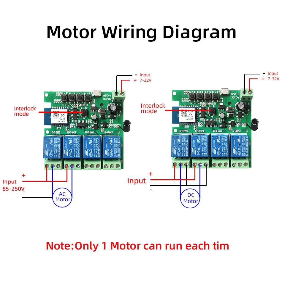 4CH Wifi Smart Home Motor Controller,DC 12V 24V 32V 220V RF433 Remote,4 Channel Relay Switch for Alice Alexa,Tuya Smart Life