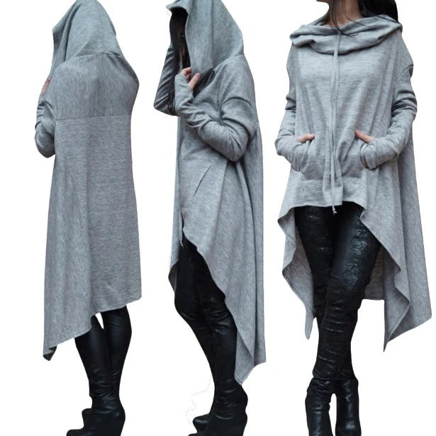 Damklänning med lång, lös hoodie och fickor i enfärgat utförande