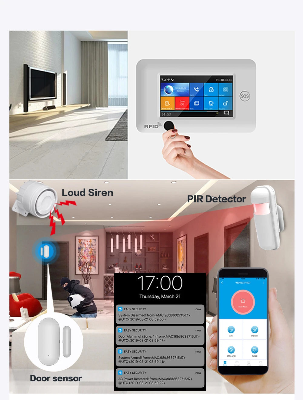 433MHz Touch Screen Wireless 2G 4G WIFI GSM RFID Card Burglar Alarm System Smart Home Security DIY Alarm TUYA Smart Life 