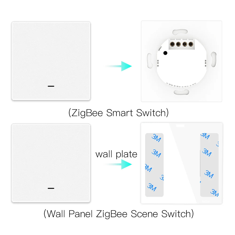 MOES Tuya ZigBee Light Switch with Transmitter Kit No Neutral Wire No Capacitor Required works with Alexa Google Home Smart Life