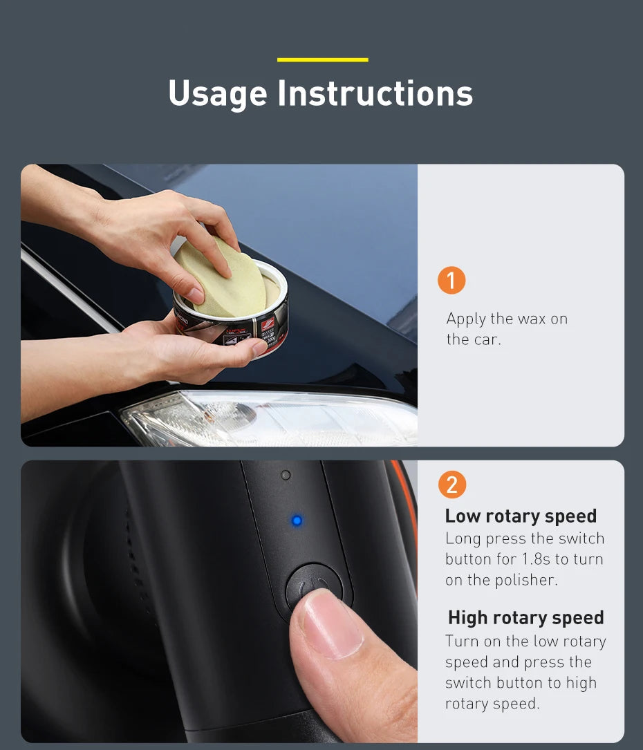 Baseus Car Polisher Machine Wireless Electric Polishing Wax Tool Adjustable Speed Cordless Auto Polish Waxing Machine 