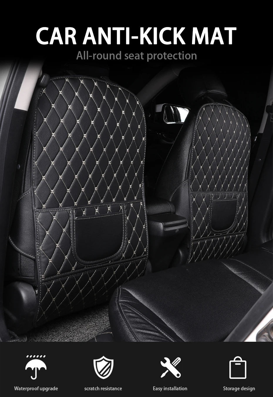 PU Leather Car Anti-Kick Mats Auto Seat Back Protector Cover Car Back Seat Organizer with Storage Pockets Interior Accessories