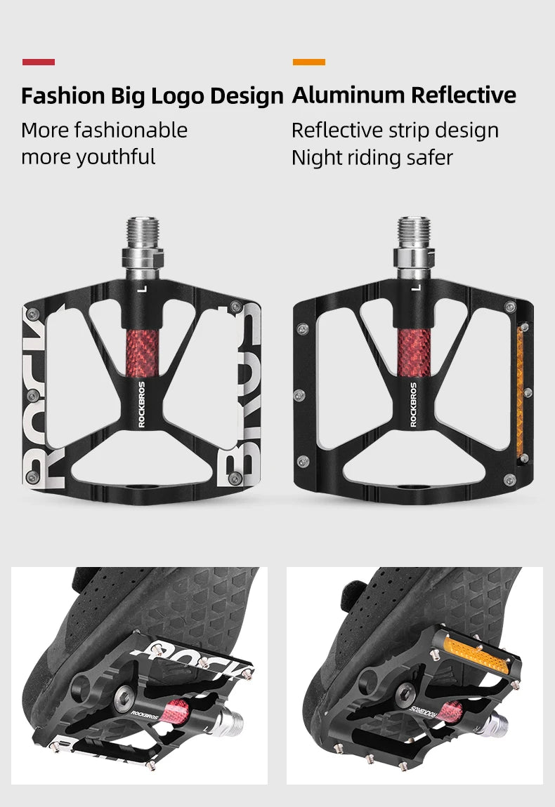 Aluminum Alloy Bike Pedals with Non-Slip Grip & Reflective Safety