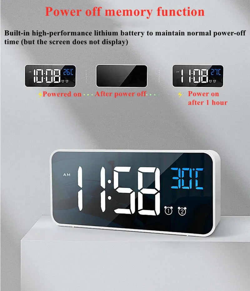 Rechargeable LED Alarm Clock with Dual Alarms