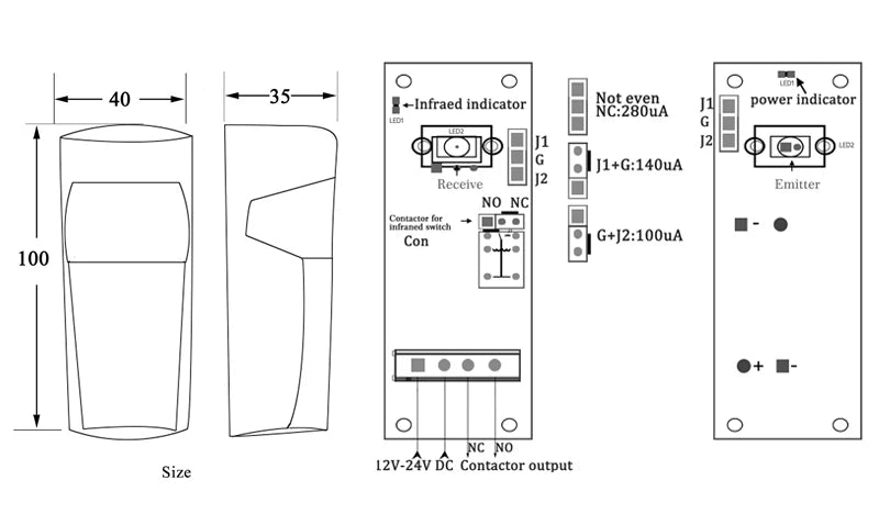 Infrared Gate Safety Beam Sensor Pair