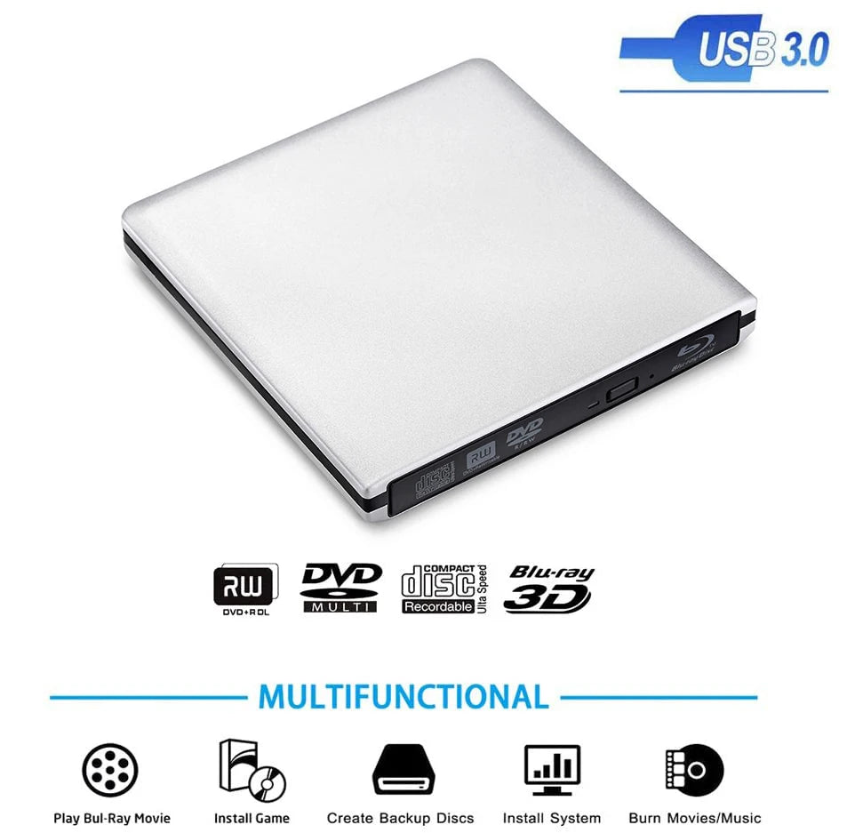 External USB3.0 Blu-Ray Reader Bluray Burner 3D BD-ROM Optical DVD Burner BD-RE Writer Bluray Play for Laptop/Desktop 