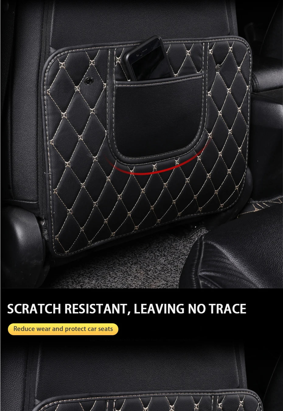 PU Leather Car Anti-Kick Mats Auto Seat Back Protector Cover Car Back Seat Organizer with Storage Pockets Interior Accessories