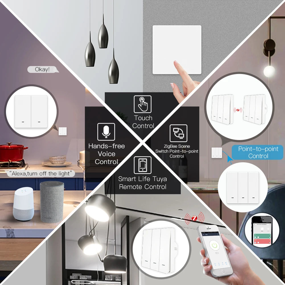 MOES Tuya ZigBee Light Switch with Transmitter Kit No Neutral Wire No Capacitor Required works with Alexa Google Home Smart Life