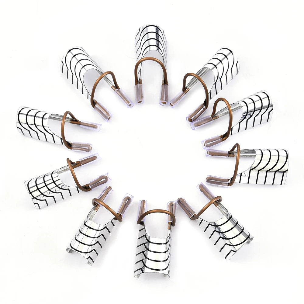 10Pcs Reusable Aluminum Nail Extension Pallets Tips Forms Nail Art Extension Sticker Builder Form Guide Stencil Manicure Tools 