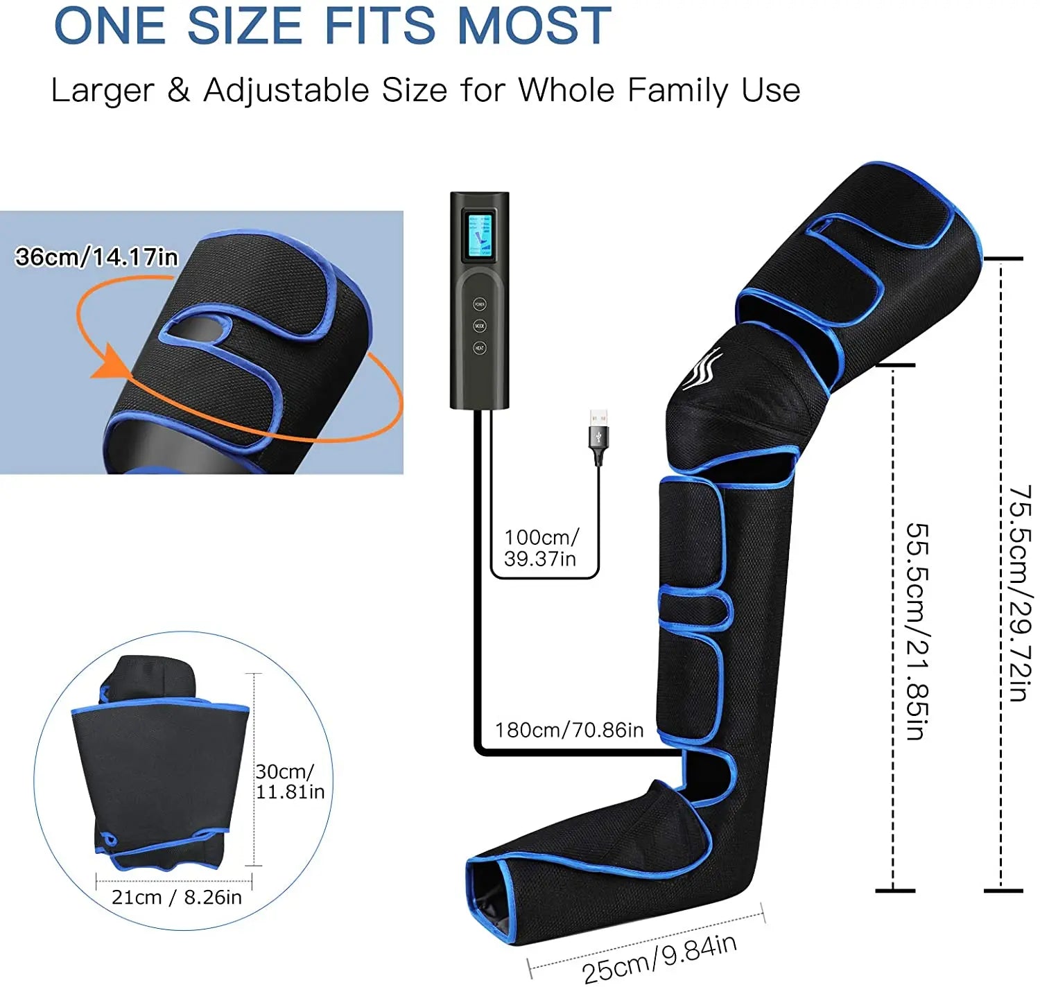 Foot air pressure leg massager promotes blood circulation, body massager, muscle relaxation, lymphatic drainage device 360° 