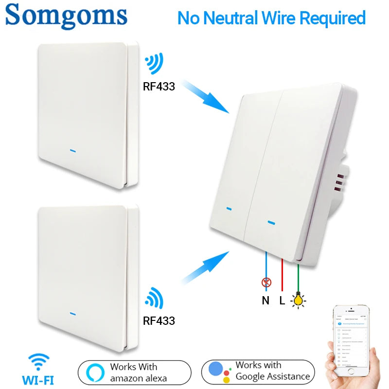 Interrupteur mural Tuya WiFi et options RF433