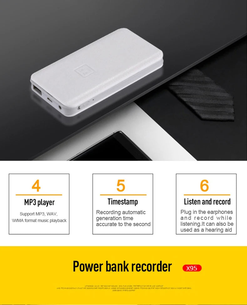 Digitalni diktafon 8-64GB s aktivacijom zvukom, skriveni, za snimanje na daljinu do 60 m, s magnetom, power bankom, MP3 i U-diskom