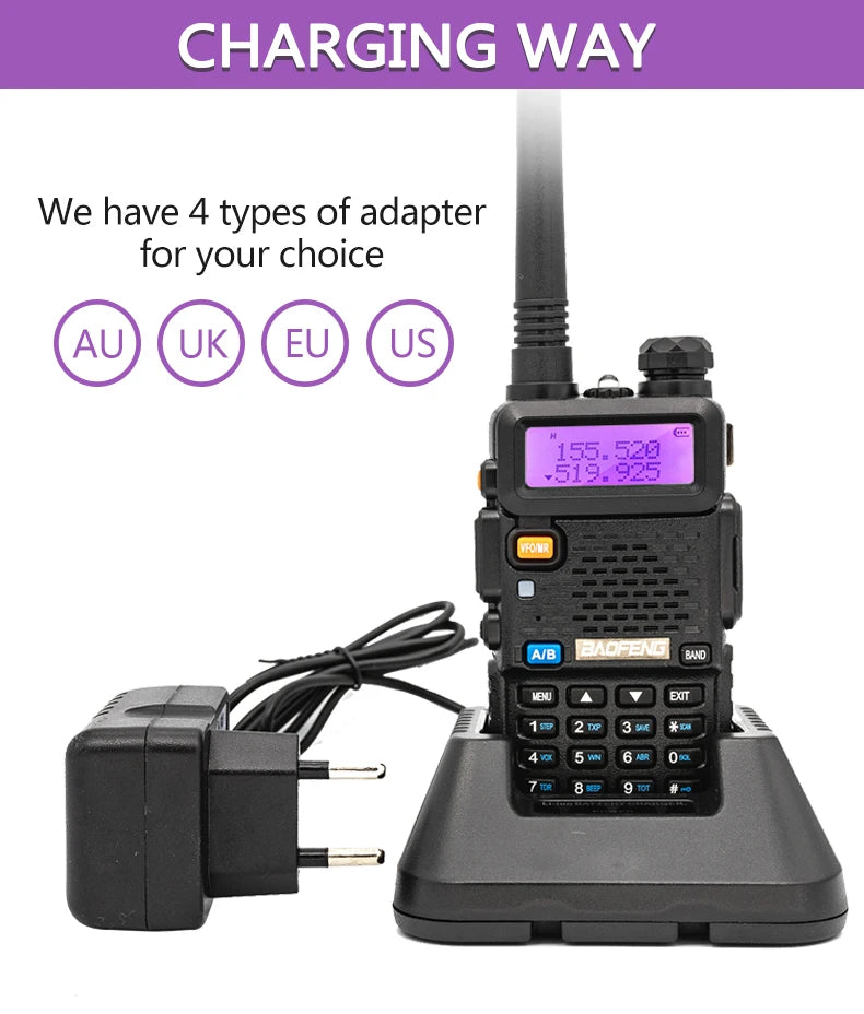 1/2PCS BaoFeng UV-5R 8W Tri-Power Walkie Talkie High Power Dual Band Long Range 128 CH Portable Handheld UV 5R Ham Two Way Radio 