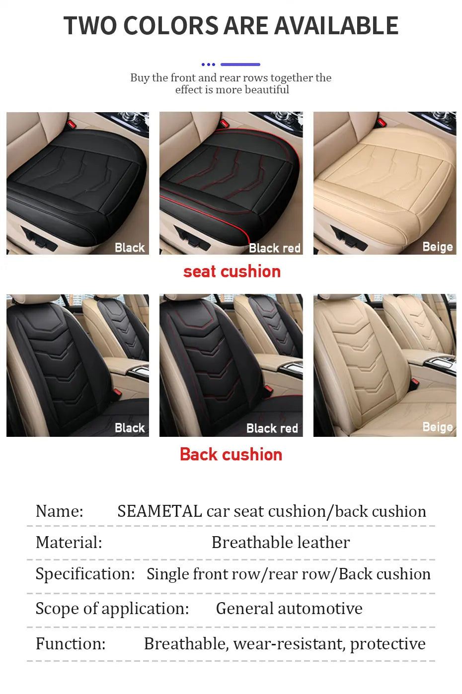 SEAMETAL Wrapped Car Seat Cover Anti Scratch Wear-Resistant Vehicle Seat Protector Cushion PU Leather Breathable Auto Chair Pad