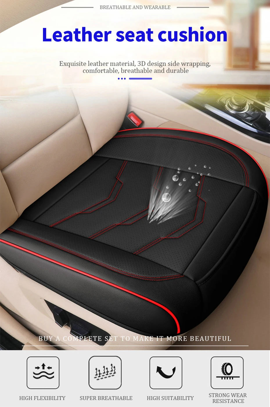 SEAMETAL Wrapped Car Seat Cover Anti Scratch Wear-Resistant Vehicle Seat Protector Cushion PU Leather Breathable Auto Chair Pad