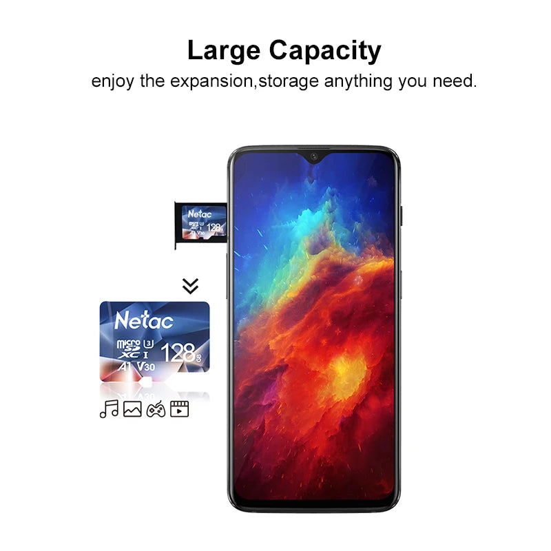 Netac Micro SD Card 512GB 256GB 64GB 32GB 16GB Memory Card SD Card 128GB C10 UHS 1 U3 V30 V10 Flash Card Memory MicroSD TF Card