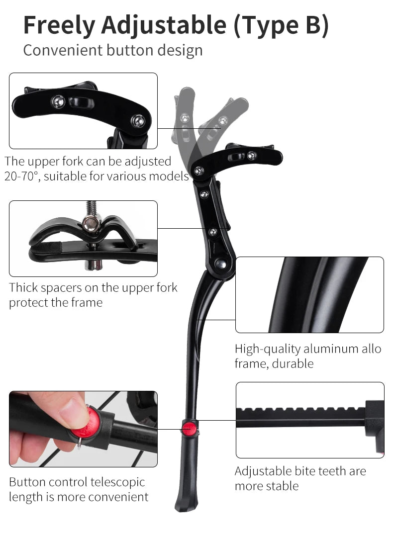 Adjustable Bicycle Kickstand with Stable Anti-Slip Foot Support