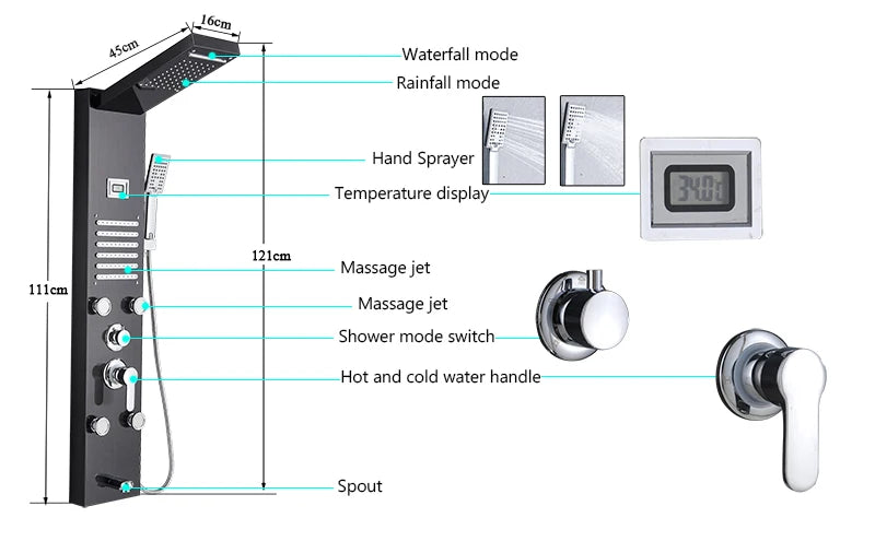 LED Shower Panel Massage Jet Shower System