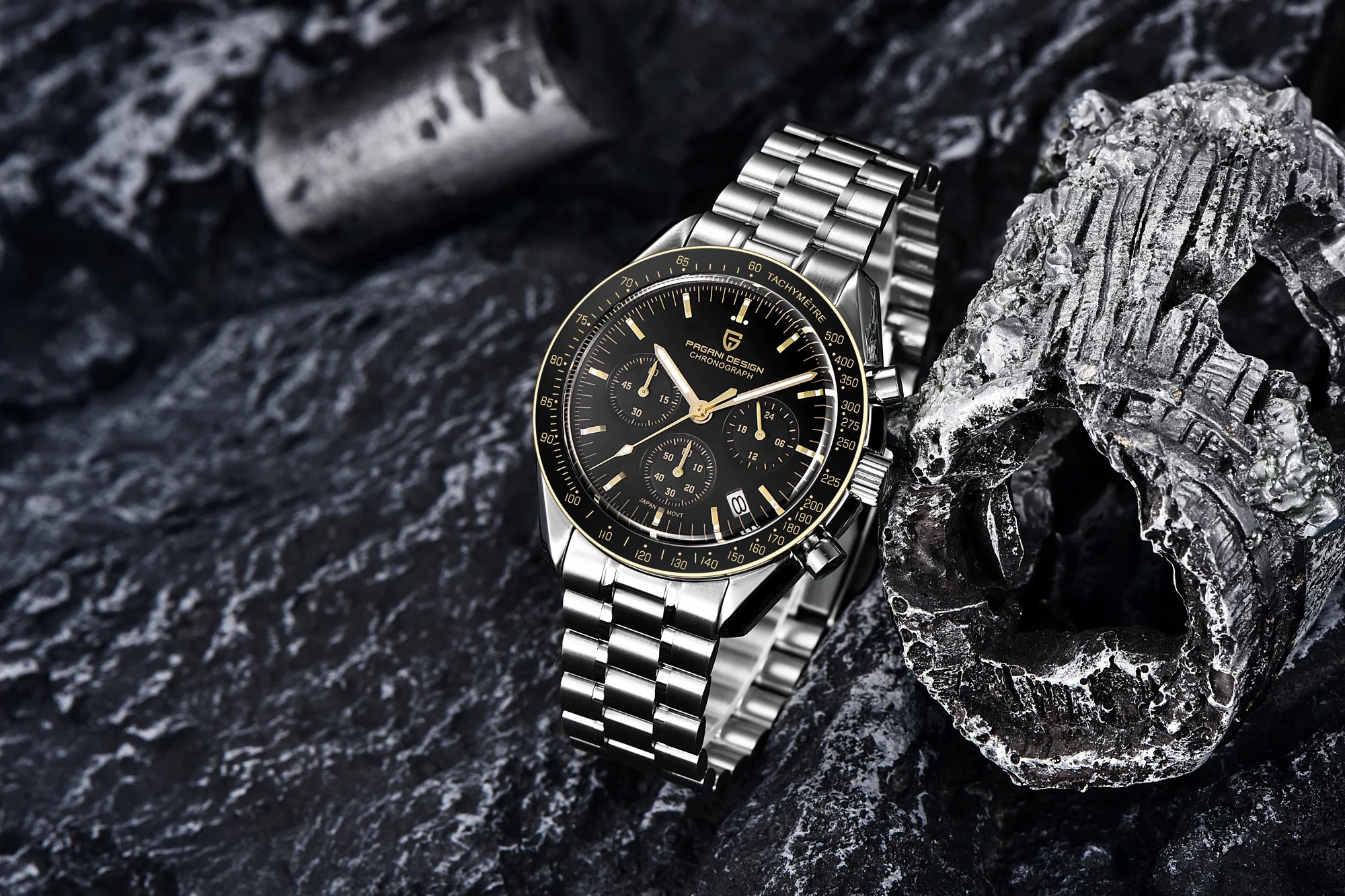 Orologio al quarzo in acciaio Pagani Design PD1701 Moonwatch Cronografo