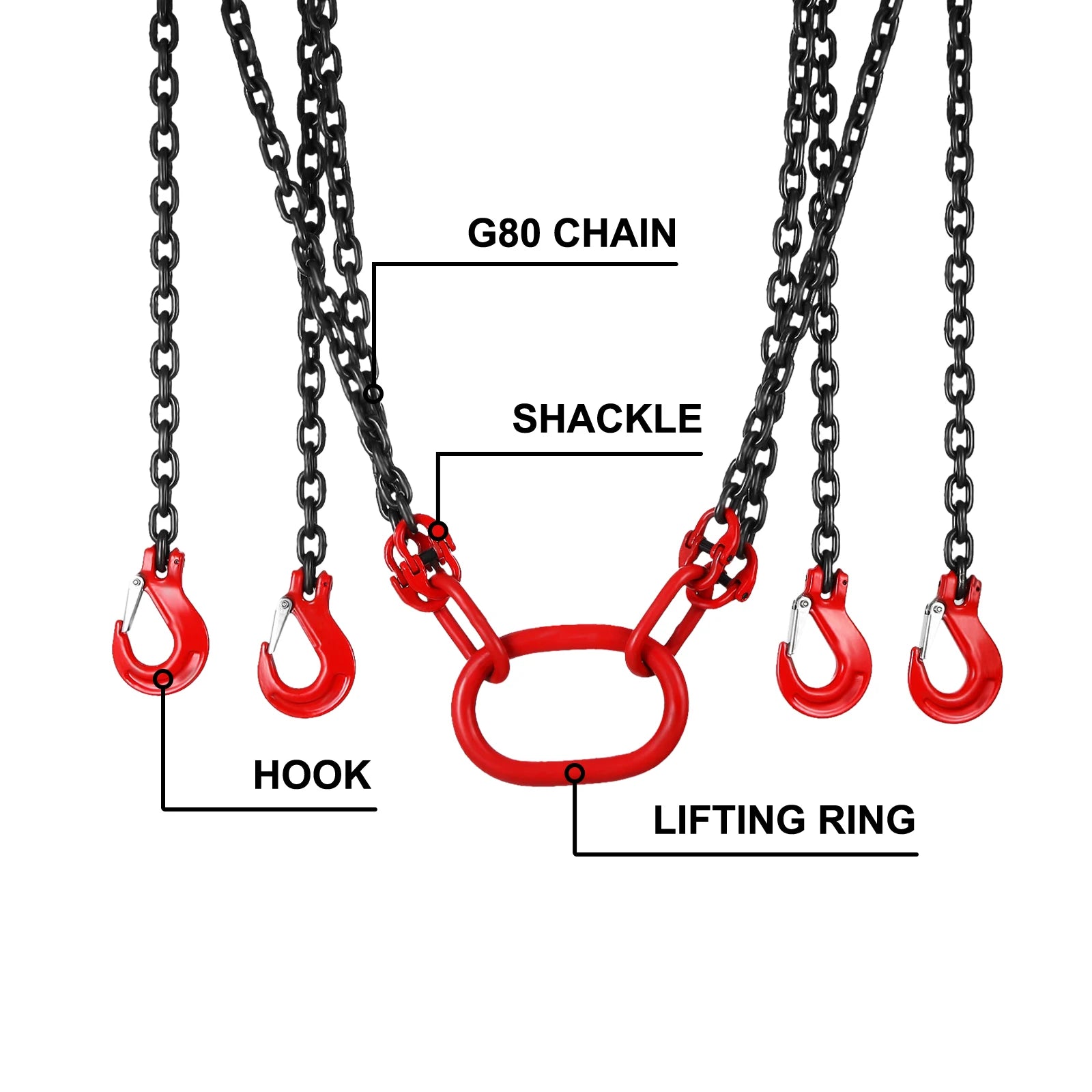 SuceeBuy Chaine d’arrimage de levage Sangles de levage 5 t 1,5 m 3 m 4 m X 5/16 pouce Durable avec 4 brins  crochets de grade et ajusteur Acier allié G80