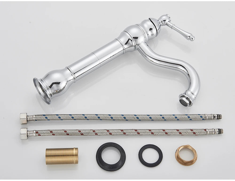 POIQIHY Antique Brass Basin Vessel Sink Faucet Deck Mounted One Hole Cold Hot Water Cold Hot Mixer Tap Bathroom Faucet  1 Hole 