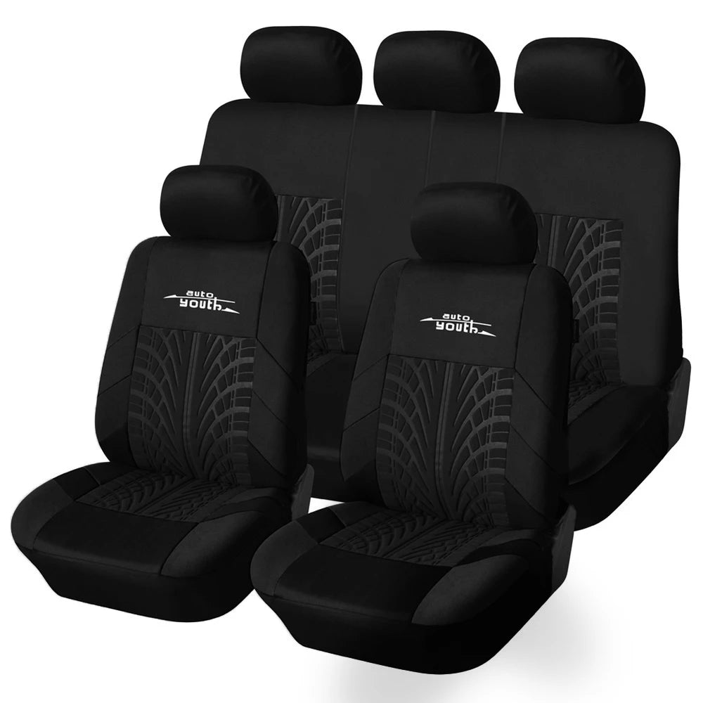 AUTOYOUTH Brand Embroidery Car Seat Covers Set Universal Fit Most Cars Covers with Tire Track Detail Styling Car Seat Protector 