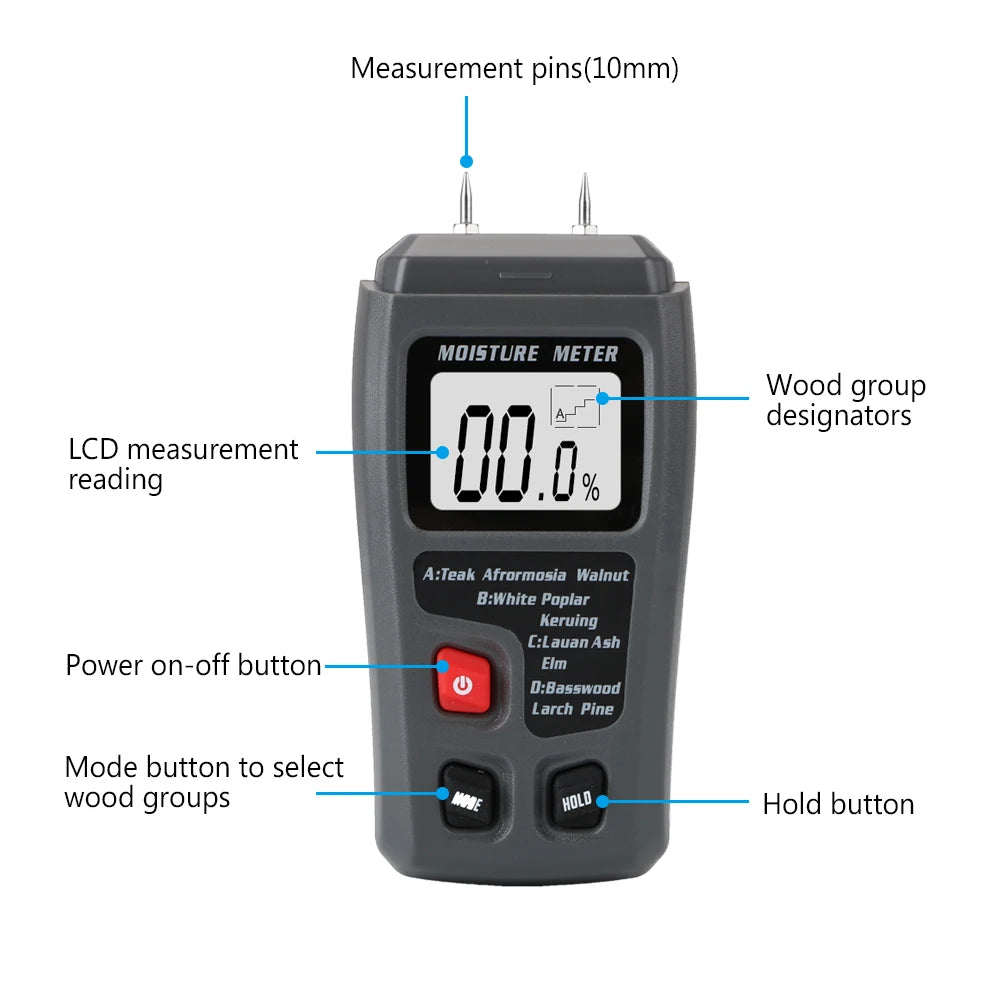 Digital Wood Moisture Meter with Species Modes