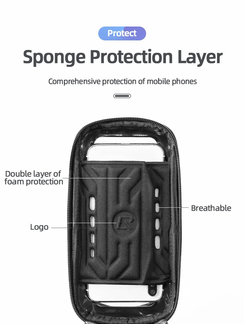 Borsa per telaio bici resistente all'acqua con supporto per telefono con schermo touch