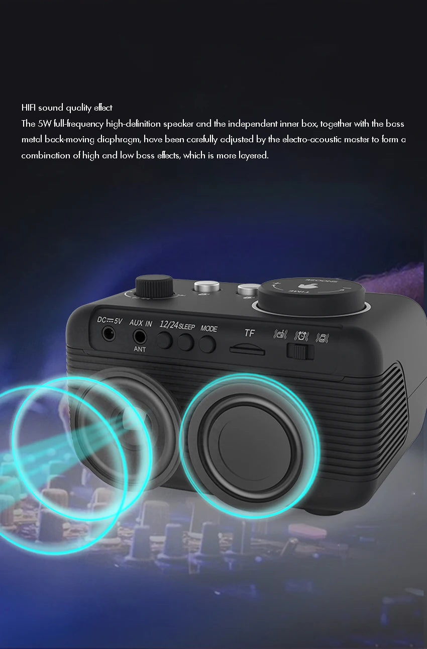 LED Alarm Clock Bluetooth Speaker with FM Radio & USB Charging