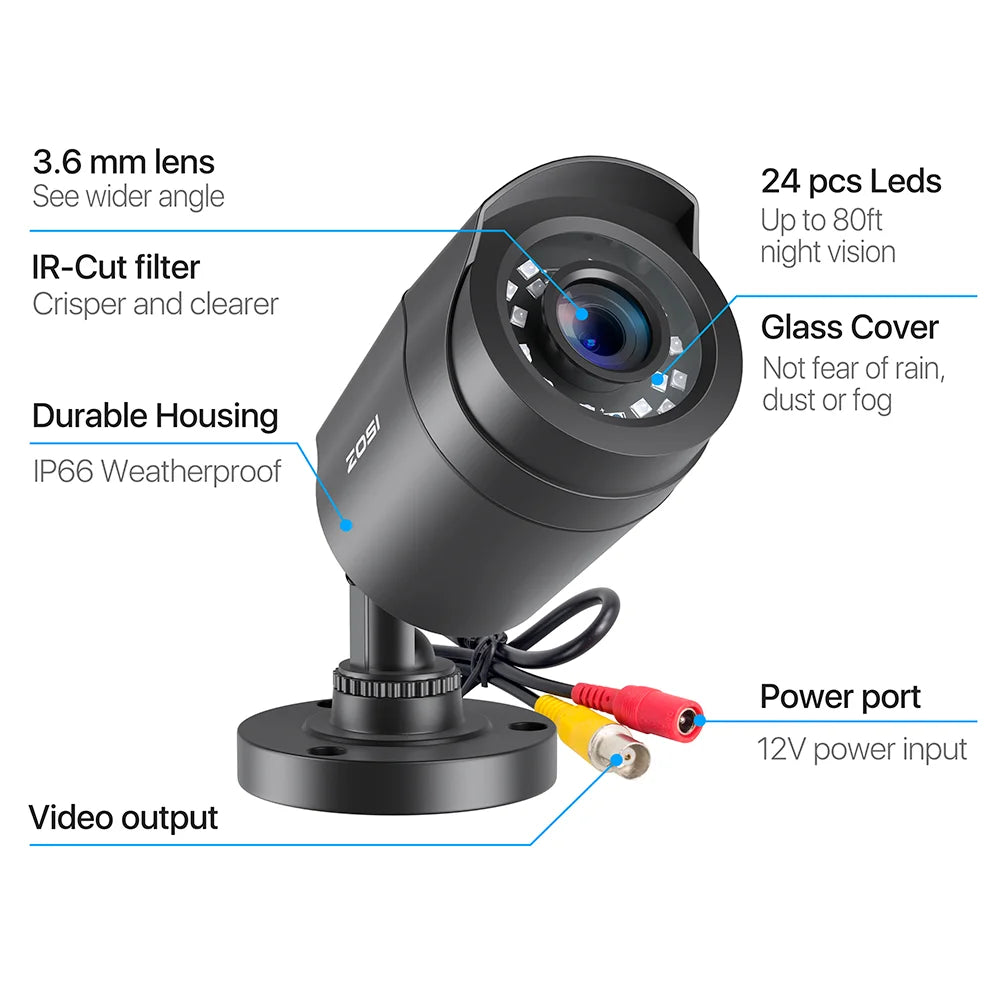 ZOSI 1080P Wired CCTV Security Camera with 80ft Night Vision