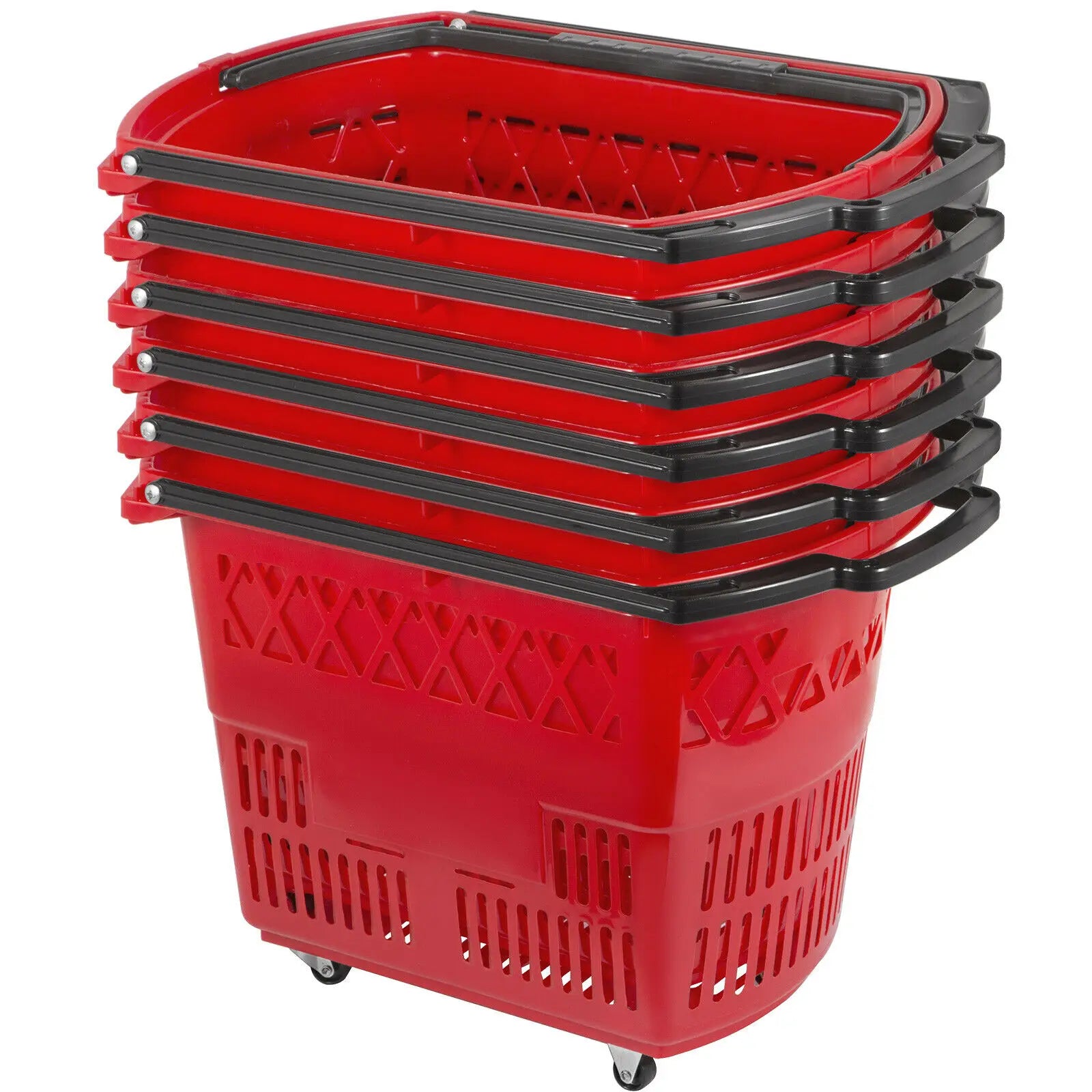 6-Pack Rolling Shopping Baskets with Wheels & Dual Handles