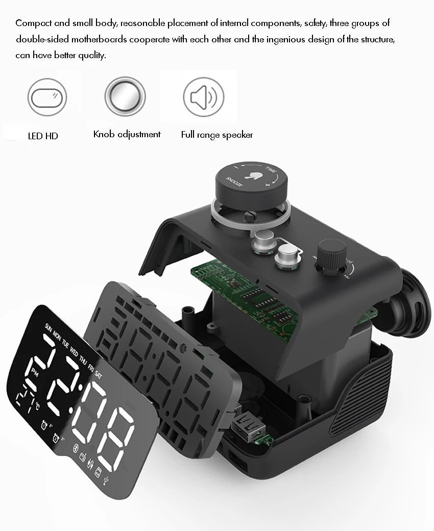 LED Alarm Clock Bluetooth Speaker with FM Radio & USB Charging