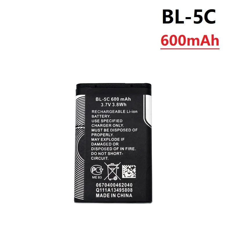 1Pcs 3.7V 1020mAh Battery BL-5C BL5C BL 5C Rechargeable Batteries For Nokia 2112 2118 2255 2270 2280 2300 2600 2610 3125 3230 