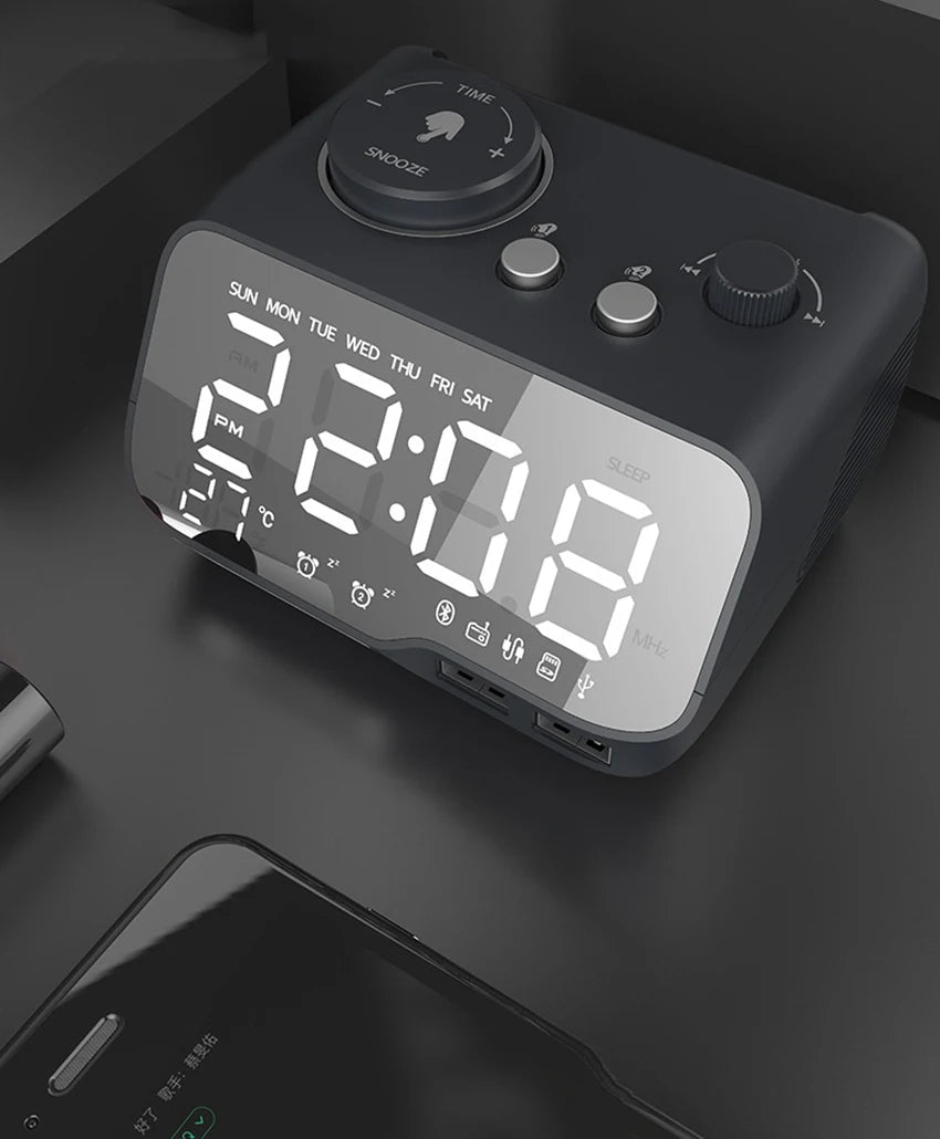 LED Alarm Clock Bluetooth Speaker with FM Radio & USB Charging