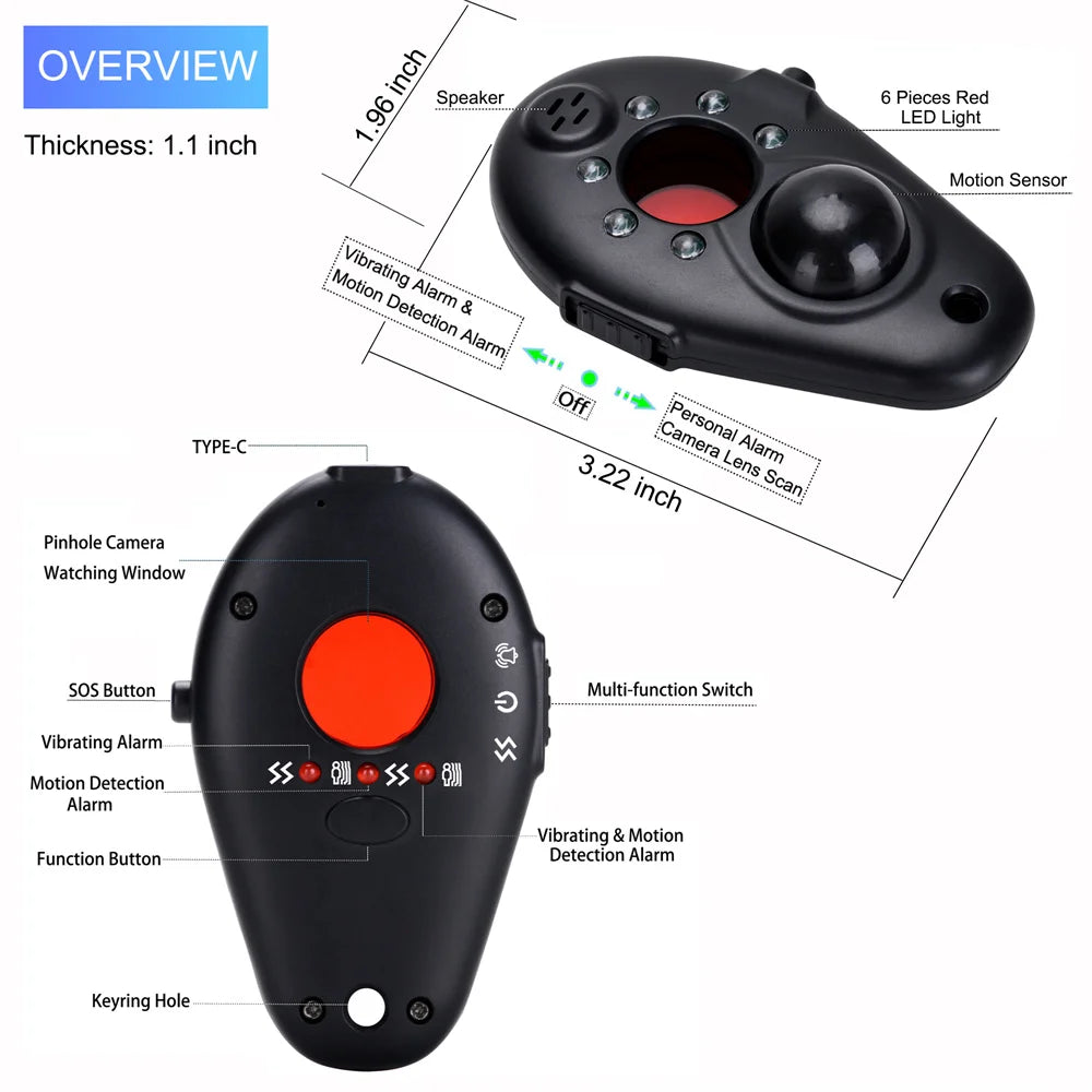 Portable Professional Anti-Spy RF Detector, Wireless Signals Scanner, GPS Tracker, Bug Finder, Hidden Camera, GSM Audio Devices