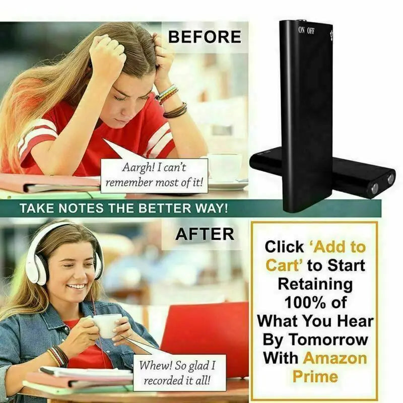 Ultra-Thin Tiny Mini Voice Recorder 4-32GB Digtal Professional Sound Activated Dictaphone Noise Reduce Record 8GB MP3 Player 