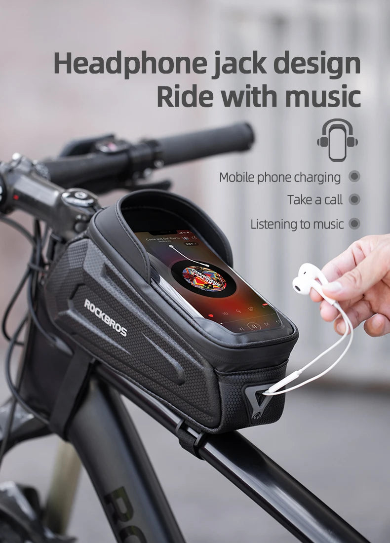 Borsa per telaio bici resistente all'acqua con supporto per telefono con schermo touch