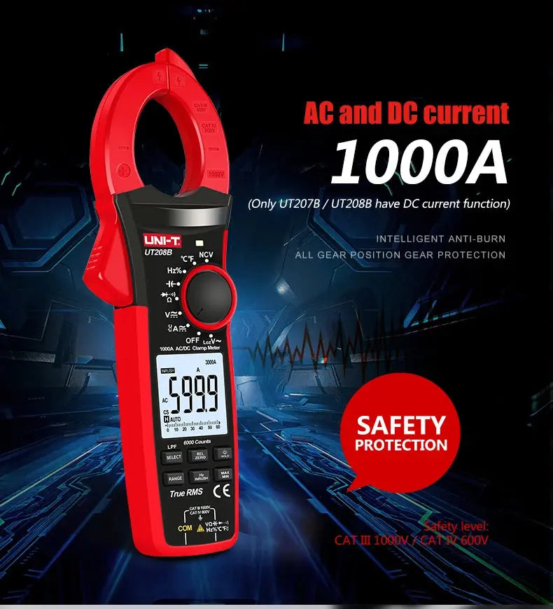 UNI-T 1000A True RMS Digital Clamp Meter 1000V AC DC Voltmeter Pliers Ammeter UT206B UT207B UT208B Inrush Current LPF ACV Test Spy-shop.com