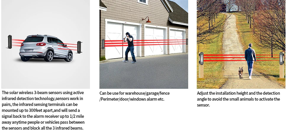 Solar Wireless Beam Sensor Driveway Alarm System