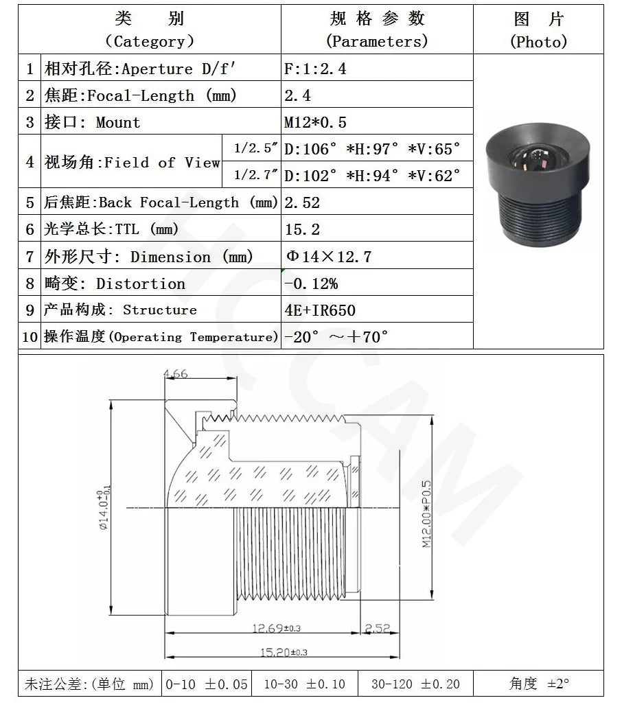 Zero Distortion 2.4mm USB modul nadzorne kamere 1080P