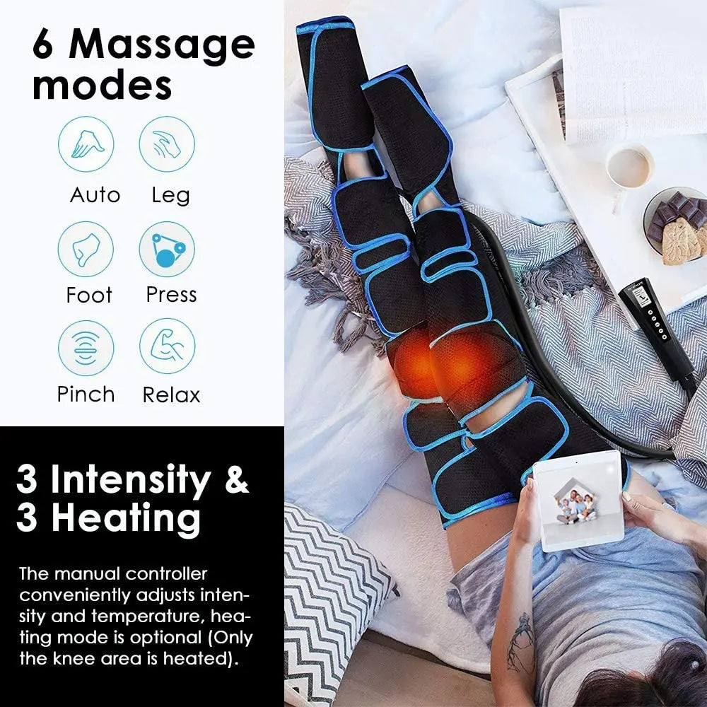Foot air pressure leg massager promotes blood circulation, body massager, muscle relaxation, lymphatic drainage device 360° 