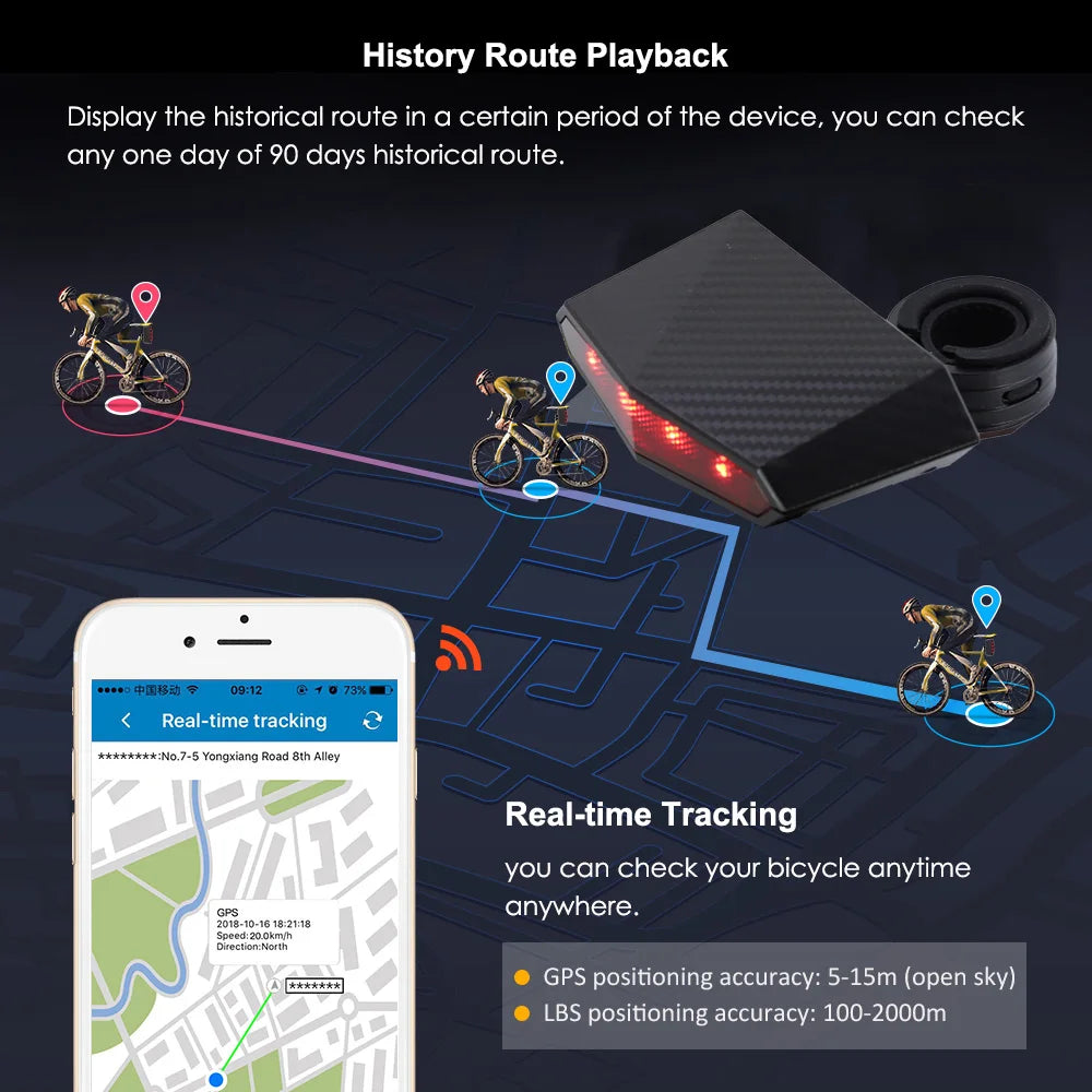 Waterproof 4G GPS Tracker Bikes SMS Locating GPS Tracker 60 Days Real Time Tracking Bicycle Lamp Rastreador 